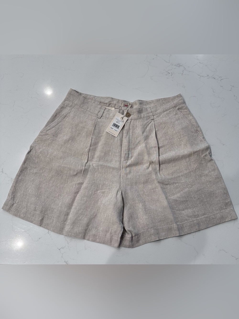 NWT Faherty Light Beige 100% Linen High-Rise Shorts Brand New With Tags Size 14 - Picture 4 of 9